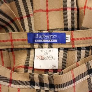 Burberry's BLUE LABEL ヴィンテージ ラップスカート 巻き フレア ひざ丈 ベルト ウール フリンジ ノバチェック 36 茶 ブラウン