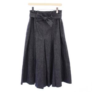 フレアスカート ミモレ ロング デニム 無地 ベルト 麻 リネン 42 インディゴ /BB
