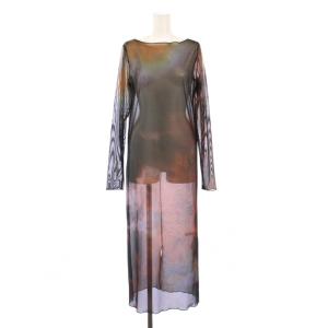 ミランダタイダイシアーロングトップワンピース マキシ ロング 長袖 ボートネック シースルー ストレッチ