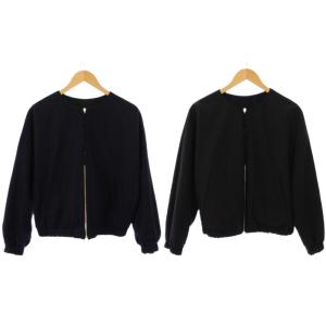 リバーシブルウールジャケット ノーカラー ブルゾン アウター ショート丈 ジップアップ ウール 38 紺