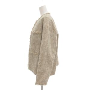 green label relaxing 美品 ノーカラージャケット 38 ツイード フリンジ ベージュ /AE