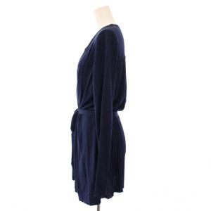 MAX MARA WEEKEND LINE ニットカーディガン 長袖 Vネック プリーツ シルク ウール混 ベルト S 紺 ネイビー /BB