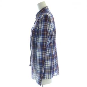 Aquascutum シャツ ブラウス 長袖 チェック 青 ブルー 茶 ブラウン 5006220060-77 /HN