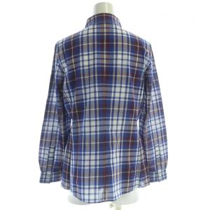 Aquascutum シャツ ブラウス 長袖 チェック 青 ブルー 茶 ブラウン 5006220060-77 /HN