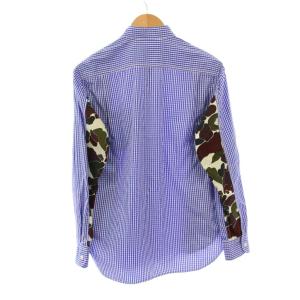 COMME des GARCONS HOMME AD2021 ボタンダウンシャツ カジュアル 長袖 レギュラーカラー ギンガムチェック柄 カモフラ 迷彩柄
