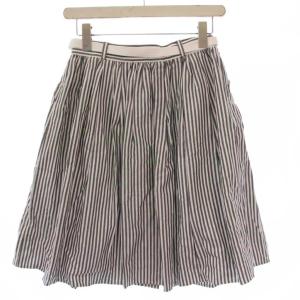 BURBERRY BLUE LABEL フレアスカート ひざ丈 ストライプ柄 ベルト付き 38 グレー 白 E1S25-153-09 /BM