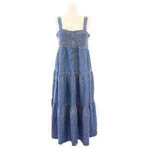 フレアワンピース キャミソール デニム ミモレ ロング ロゴ 刺繍 38 青 ブルー /BB