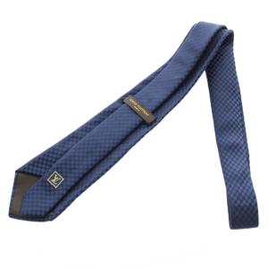 LOUIS VUITTON ダミエ ネクタイ レギュラータイ LV エンブレム 刺繍 シルク 紺 ネイビー 黒 ブラック /KU OH