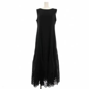 24SS カットワークティアードフレア ワンピース ロング ノースリーブ 2 黒 ブラック 44266220