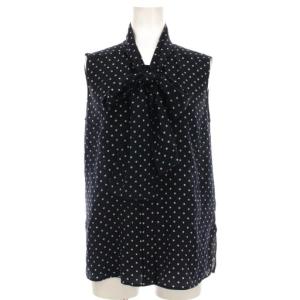 20年製 パールドロップ ブラウス ノースリーブ ドット シルク 38 ネイビー