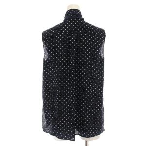 FOXEY 20年製 パールドロップ ブラウス ノースリーブ ドット シルク 38 ネイビー