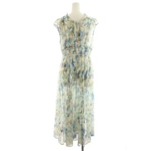 COCO DEAL 23SS 水彩花プリーツワンピース ミモレ ロング ノースリーブ 花柄 ピンタック 1 水色 ライトブルー