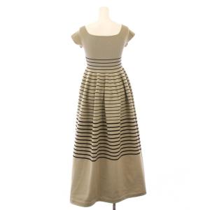 COCO DEAL ボーダーオフショルホールニットワンピース フレア マキシ ロング 半袖 スクエアネック ストレッチ バイカラー