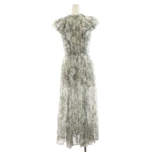 COCO DEAL 23SS 線画フラワーフリルプリーツワンピース ロング ノースリーブ 1 グレー 花柄 73215302