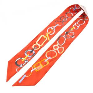 HERMES ツイリー Do Re Boucles ド・レ・ブックル スカーフ シルク 総柄 アイボリー オレンジ /BB
