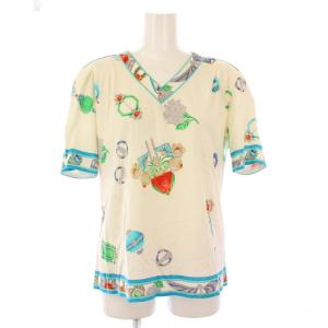 LEONARD FASHION セットアップ カットソー 半袖 Vネック タイトスカート ひざ丈 ストレッチ 総柄 L