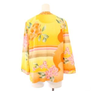 LEONARD FASHION カーディガン 長袖 Vネック 麻 リネン 花柄 L 黄色 イエロー /BB