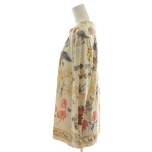 LEONARD FASHION カットソー 長袖 花柄 ウール シルク混 L ベージュ 茶 ブラウン /AN51