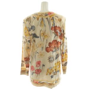 LEONARD FASHION カットソー 長袖 花柄 ウール シルク混 L ベージュ 茶 ブラウン /AN51