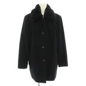 ステンカラーコート アウター ラビットファー アンゴラ 裏地チェック柄 13 黒 ブラック FN121-870-09