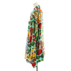 GUCCI シャツ ブラウス 長袖 フルーツ柄 総柄 シルク 絹 44 マルチカラー 水色 ライトブルー 赤 レッド