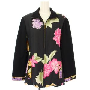 FASHION 中綿ジャケット ブルゾン 花柄 ジップアップ アウター 13AR 黒 0341401 /TK