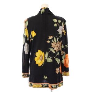 LEONARD FASHION カットソー 長袖 タートルネック ストレッチ ウール シルク混 花柄 M 黒 ブラック