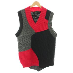 クレイジーパターンVネックニット ベスト アシンメトリー 3 ピンク ブラック