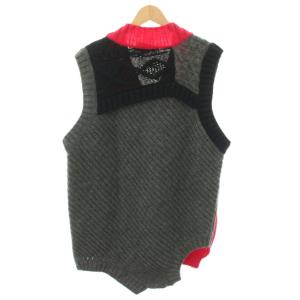 kolor クレイジーパターンVネックニット ベスト アシンメトリー 3 ピンク ブラック