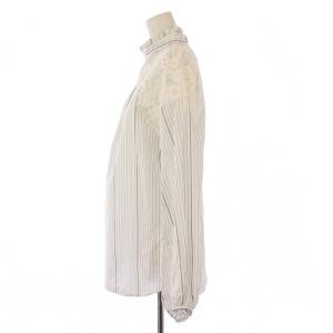 N°21 シャツ ブラウス プルオーバー 長袖 スタンドカラー レース 切替 ストライプ柄 ロゴ 36 白 ホワイト