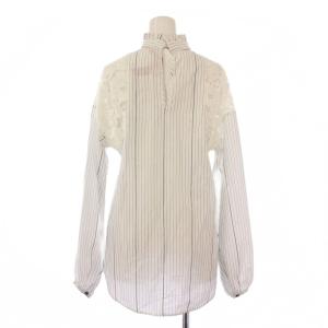 N°21 シャツ ブラウス プルオーバー 長袖 スタンドカラー レース 切替 ストライプ柄 ロゴ 36 白 ホワイト