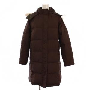 ダウンコート ロング フード ジップアップ フェイクファー XS 茶 /BM