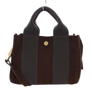 2WAY ハンドバッグ ショルダーバッグ スエード キャンバス 切替 バイカラー 茶 ブラウン 黒 ブラック