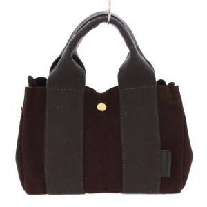 VIOLA d'ORO 2WAY ハンドバッグ ショルダーバッグ スエード キャンバス 切替 バイカラー 茶 ブラウン 黒 ブラック