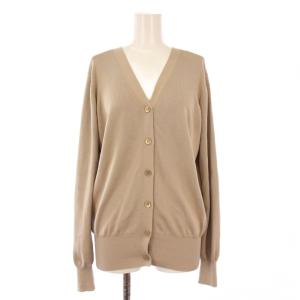 ニットカーディガン 長袖 Vネック ストレッチ 無地 ワンカラー シルク混 F ベージュ /BB