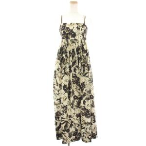 水彩フラワーベアキャミドレス キャミワンピース マキシ ロング 花柄 プリント 1 茶 ブラウン ベージュ