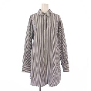 ロングストライプシャツ ブラウス 長袖 レギュラーカラー バイカラー F 紺 ネイビー 白 ホワイト 22050586208010