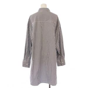 AP STUDIO ロングストライプシャツ ブラウス 長袖 レギュラーカラー バイカラー F 紺 ネイビー 白 ホワイト 22050586208010