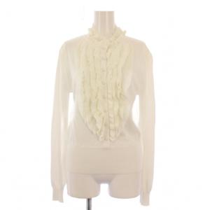 プリーツシフォンニット 長袖 フリル ストレッチ ワンカラー 38 白 ホワイト 0309-070-241A