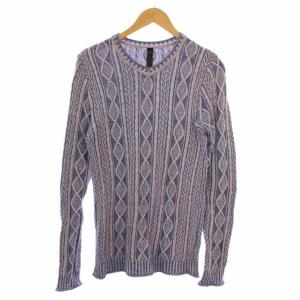 コットンアーガイルニット セーター 長袖 クルーネック L 紺 ピンク 6829 kw68i /BM