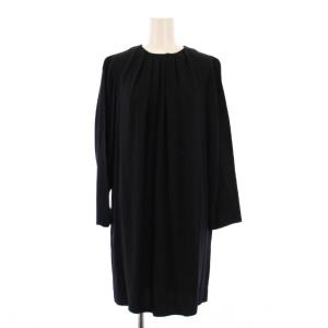ワンピース ひざ丈 長袖 クルーネック ストレッチ ワンカラー 38 黒 ブラック /BB