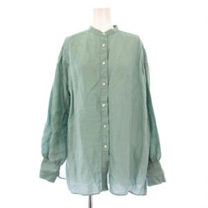 23SS ラミーリヨセルバックギャザーシャツ ブラウス 長袖 バンドカラー ワンカラー 36 青 ブルー