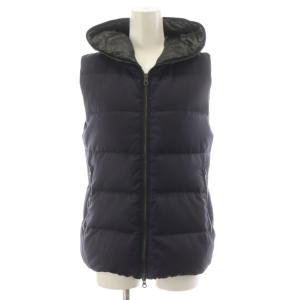 FEBEDUE ダウンベスト ジップアップ フード ウール アウター 38 紺 ネイビー D91100U