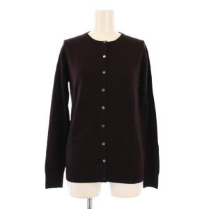 ニットカーディガン 長袖 クルーネック ウール ストレッチ ワンカラー S 茶 ブラウン /BB