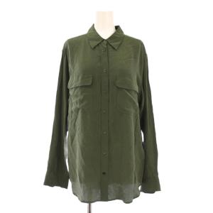 シャツ ブラウス 長袖 レギュラーカラー 無地 シルク F カーキ /BB