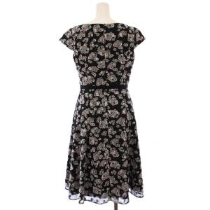 TOCCA フレアワンピース ミモレ ロング 半袖 クルーネック 花柄 0 黒 ブラック /BB