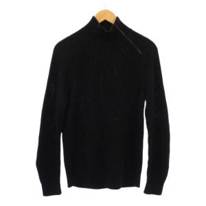 リブニット セーター 長袖 ハイネック サイドファスナー 無地 ストレッチ XS 黒 ブラック /BB