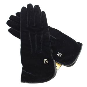 手袋 グローブ ベロア ロゴ 黒 ブラック /KU OH