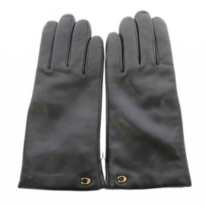 COACH スカルプテッド シグネチャー レザー テック グローブ 手袋 ロゴ 17cm 黒 ブラック 76014