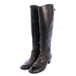 Odette e Odile ロングブーツ ラウンドトゥ チャンキーヒール ローヒール レザー ワンカラー 24cm 黒 ブラック /BB